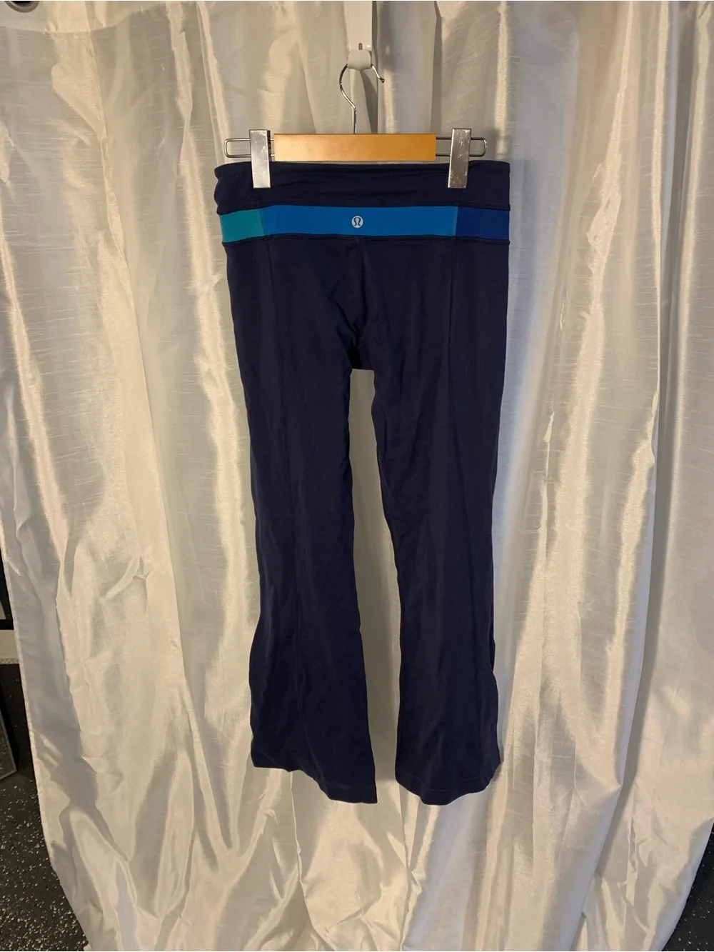 lululemon flare Navy Leggings with Blue and Teal Waistband
